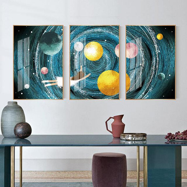 סט 3 תמונות קנבס חלל וילדה - PHOTO-GLASS