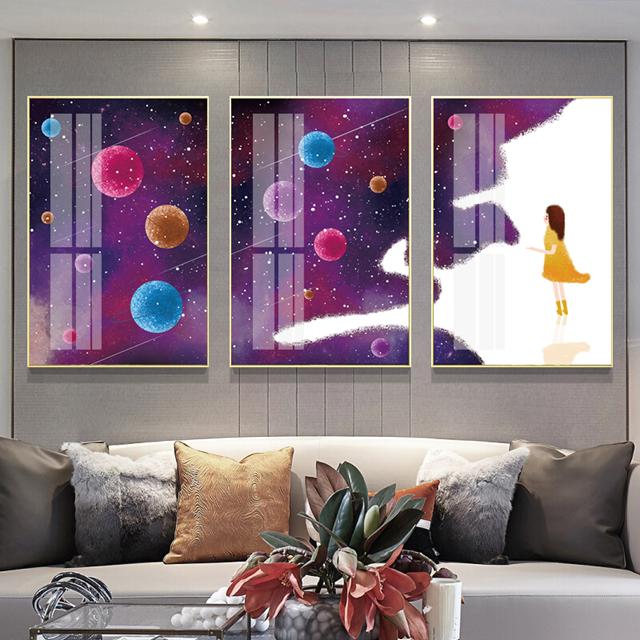 סט 3 תמונות זכוכית - אבסטרקט כוכבים - PHOTO-GLASS