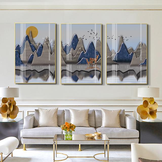 סט 3 תמונות זכוכית - ציור נוף והרים | תמונות לסלון - PHOTO-GLASS