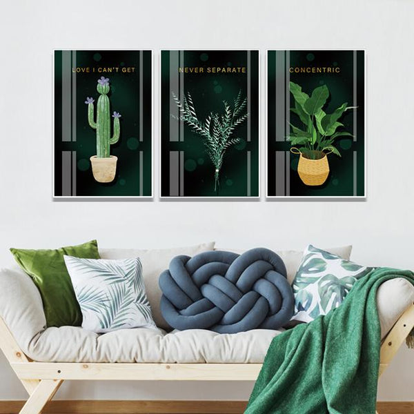 סט 3 תמונות זכוכית קקטוסים | תמונות לסלון - PHOTO-GLASS