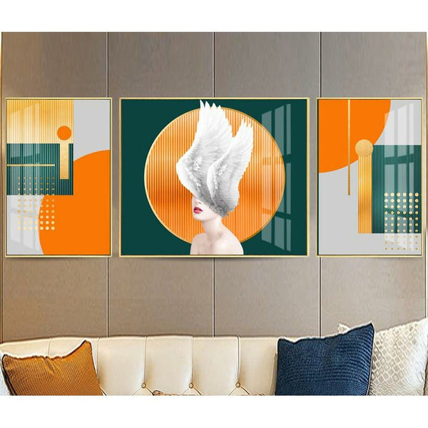 סט 3 תמונות זכוכית צורות כתום שחור - PHOTO-GLASS