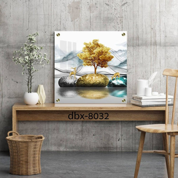 תמונת זכוכית מרובעת - עץ מזהב - PHOTO-GLASS