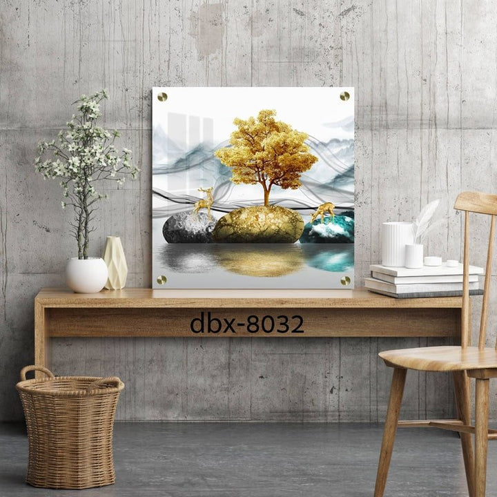 תמונת זכוכית מרובעת - עץ מזהב - PHOTO-GLASS