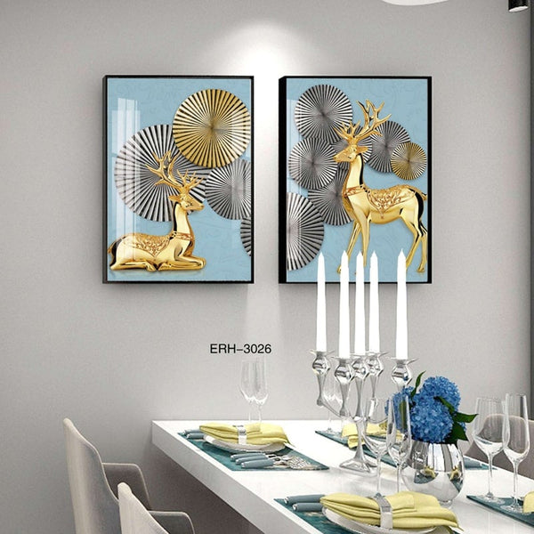 זוג תמונות קנבס-איילים תכלת - PHOTO-GLASS