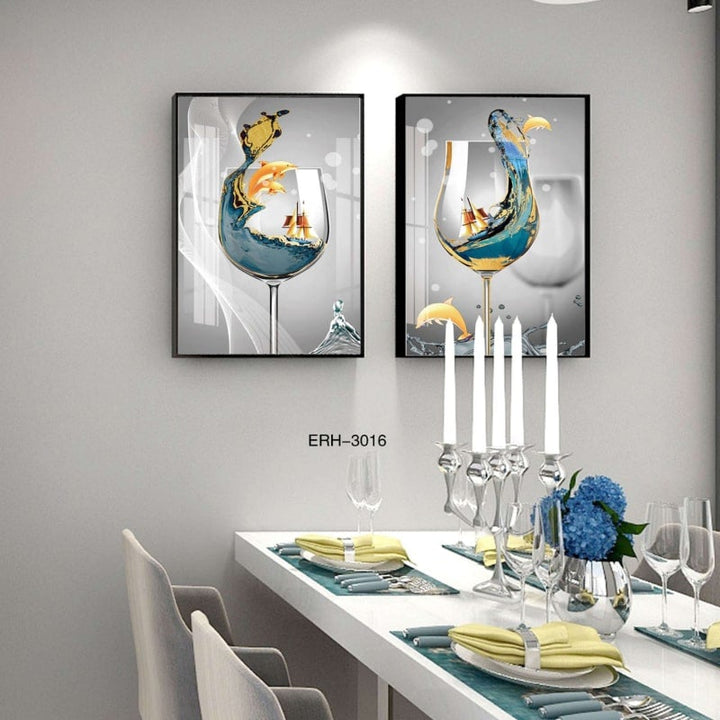 זוג תמונות קנבס-אוניות בכוס יין - PHOTO-GLASS