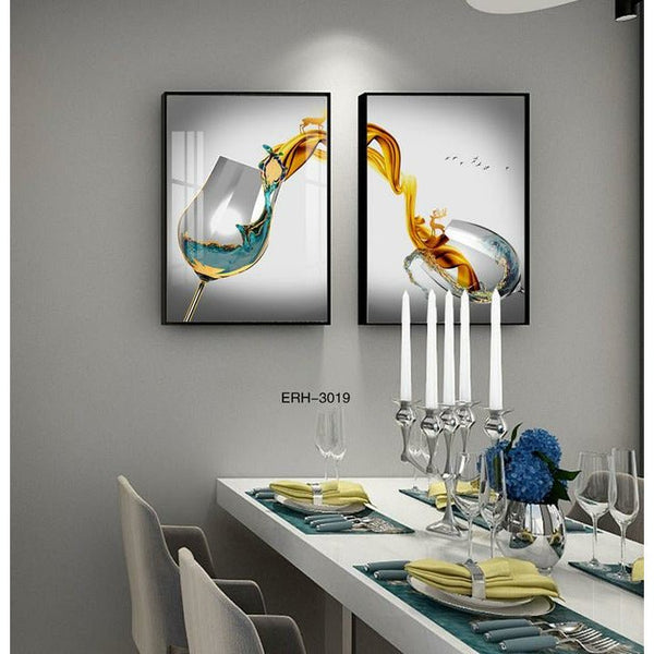 זוג תמונות לסלון כוס יין | תמונות למטבח - PHOTO-GLASS