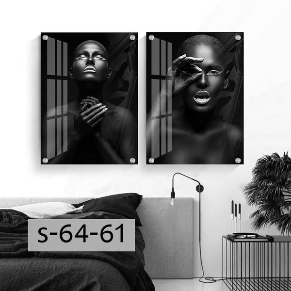 זוג תמונות זכוכית-אפריקאית כסף - PHOTO-GLASS