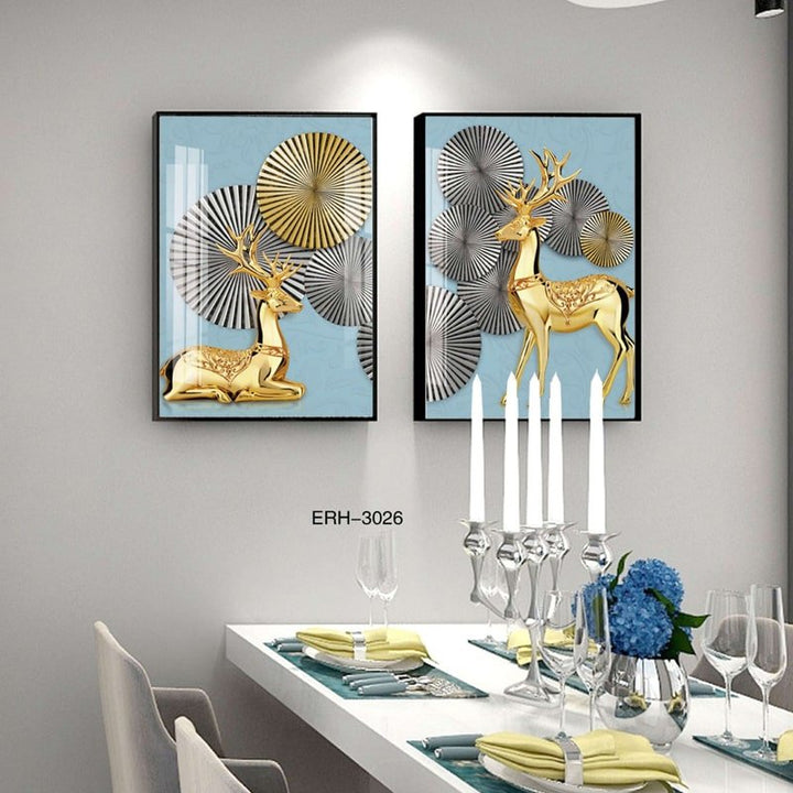 זוג תמונות זכוכית-איילים תכלת - PHOTO-GLASS